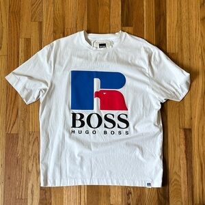 Hugo Boss White Tee with Blue and Red Logo